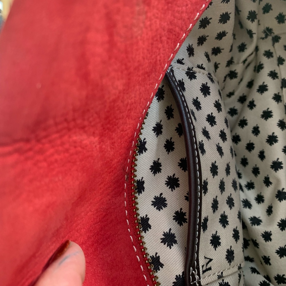Frances Valentine "Sabrina" Satchel in Red Nubuck w/ Chocolate 🍫Accents - Picture 12 of 15